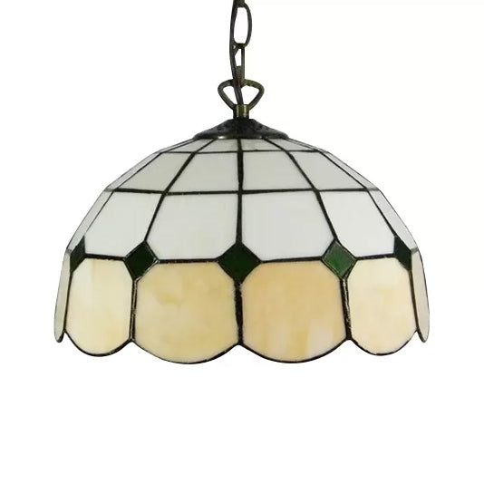 Tiffany Art Glass Dome Pendant Light - Beige/Orange/Blue - 1 Bulb - Ceiling Hang Fixture for Living Room - 8"/12"/16" W