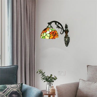 Loft Sunflower Stained Glass Wall Sconce Light In Antique Bronze - Bedroom Décor