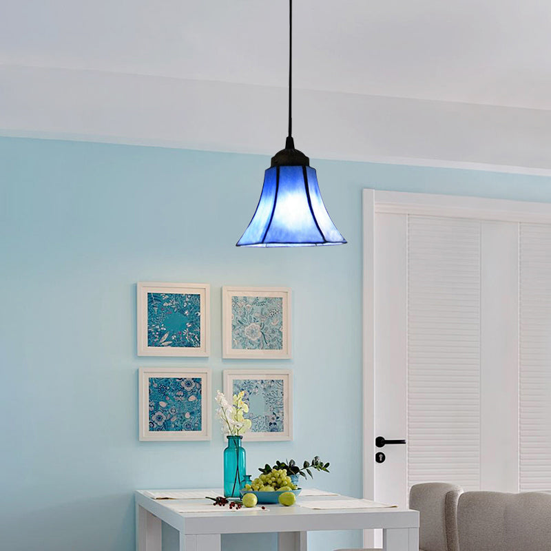 Mediterranean Blue Glass Mini Pendant Light - Stylish Suspension Lighting For Dining Room