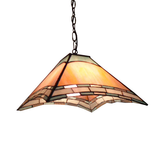 Handcrafted Tiffany-Style Orange Glass Pyramid Pendulum Light for Dining Room