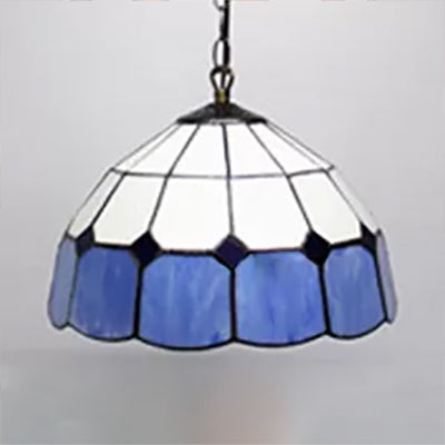 Tiffany Art Glass Dome Pendant Light - Beige/Orange/Blue - 1 Bulb - Ceiling Hang Fixture for Living Room - 8"/12"/16" W