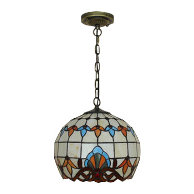 Baroque White Stained Glass Pendant Lamp - Adjustable Chain - Restaurant Lighting - Bulb Globe Down