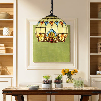 Baroque White Stained Glass Pendant With Adjustable Chain For Restaurant Lighting