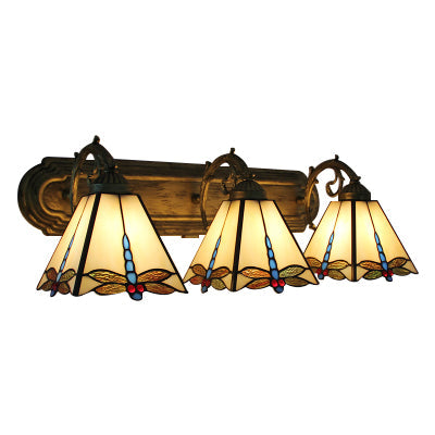 Dragonfly Stained Glass Wall Lights - 3-Light Beige Bathroom Lighting By Mission Lodge