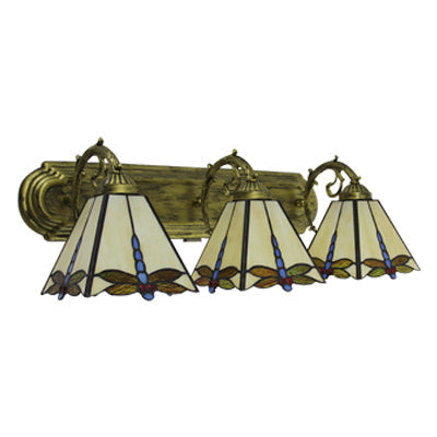 Dragonfly Stained Glass Wall Lights - 3-Light Beige Bathroom Lighting By Mission Lodge