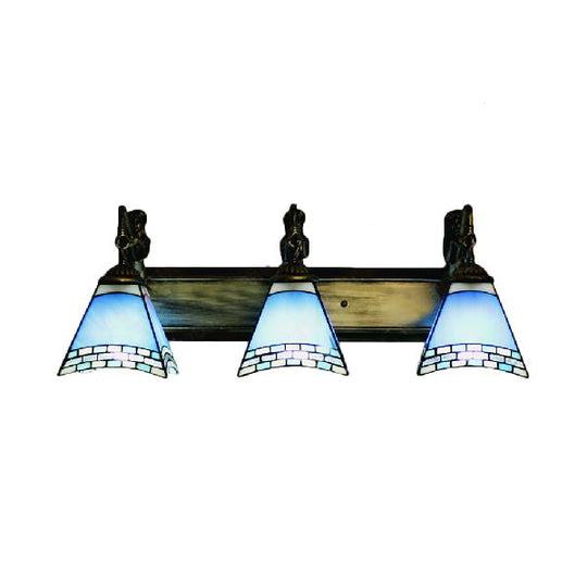 Trapezoid Stained Glass Wall Light With 3 Heads For Mediterranean Living Room