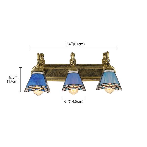 Trapezoid Stained Glass Wall Light With 3 Heads For Mediterranean Living Room