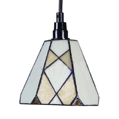 Conical Tiffany Cut Glass Pendant Light Fixture with White Down Mini Pendant for Dining Room