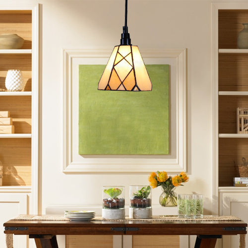 Tiffany Cut Glass Conical Pendant Light Fixture: Elegant Dining Room Mini With White Downlight