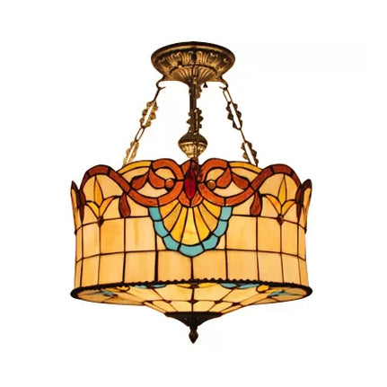 LED Vintage Ceiling Lights: Elegant Semi Flush Mount Lighting with Antique Brass Finish and Stained Glass Shade for your Bedroom