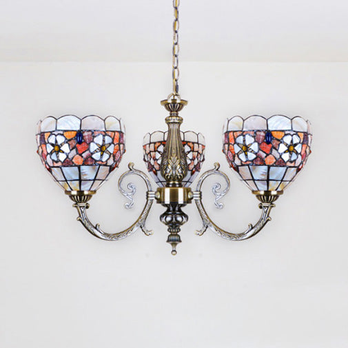 Retro Stained Glass Flower Chandelier with Chain - Perfect for Bedroom Lighting