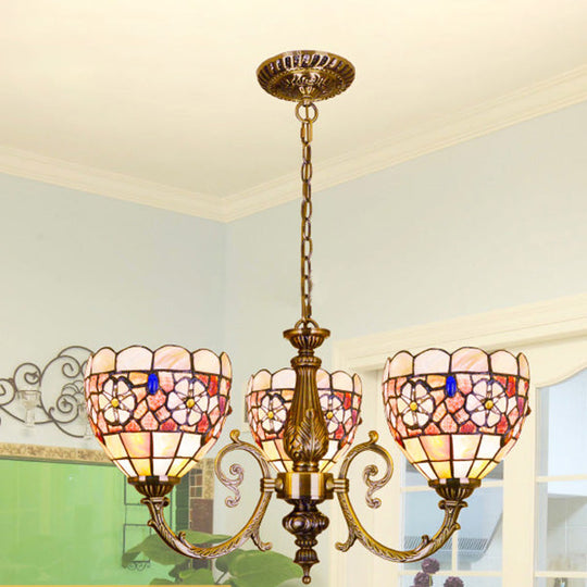 Retro Stained Glass Flower Chandelier with Chain - Perfect for Bedroom Lighting