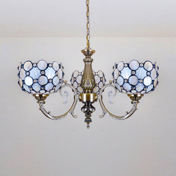 Tiffany Style Stained Glass Bowl Chandelier - 3 Lights White Ideal For Living Room