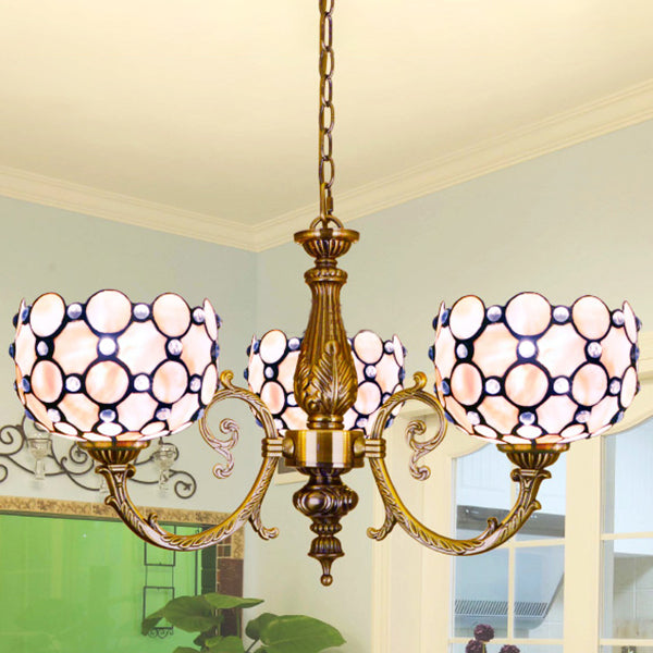 Tiffany Style Stained Glass Bowl Chandelier - 3 Lights White Ideal For Living Room