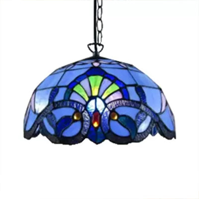 Victorian Style Adjustable 2-Light Hanging Lamp With Art Glass Shade - 16 W Living Room Décor