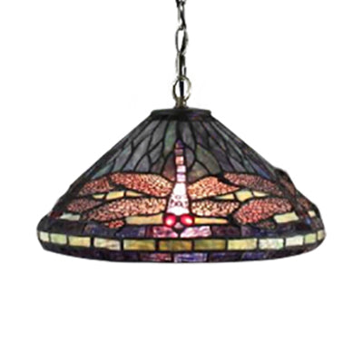 Dragonfly Tiffany-Style Hanging Lamp, Black Stained Glass Pendant Light Kit for Living Room