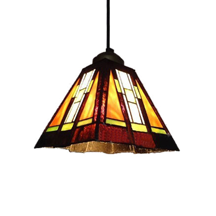 Tiffany Black And Brown Hand Rolled Art Glass Ceiling Light - Single Head Trapezoid Pendant