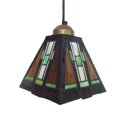 Tiffany Black And Brown Hand Rolled Art Glass Ceiling Light - Single Head Trapezoid Pendant