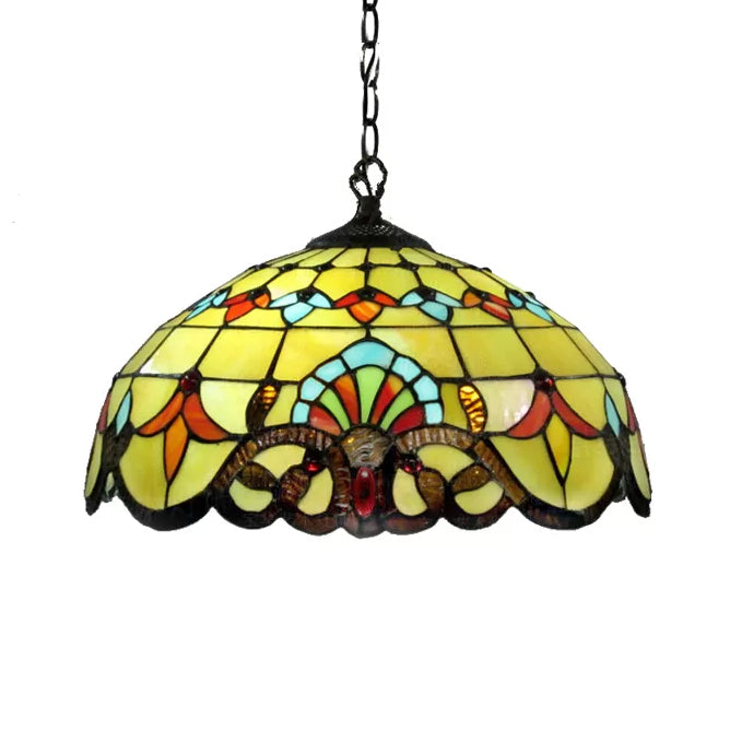 Victorian Style Adjustable 2-Light Hanging Lamp With Art Glass Shade - 16 W Living Room Décor