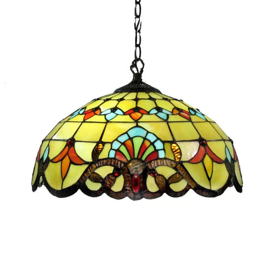 Victorian Style Adjustable 2-Light Hanging Lamp With Art Glass Shade - 16 W Living Room Décor