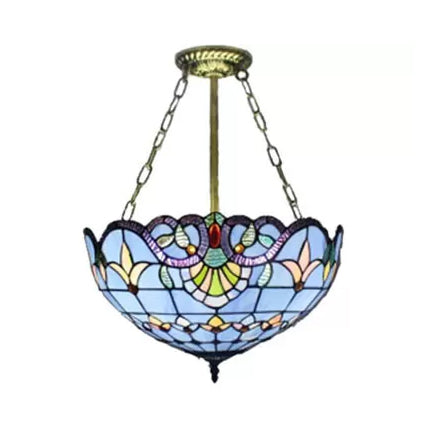 Victorian Style Upward Dome LED Ceiling Light with Stained Glass Shade for Bedroom