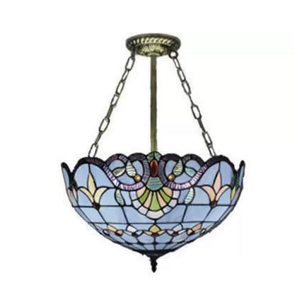 Victorian Style Upward Dome LED Ceiling Light with Stained Glass Shade for Bedroom