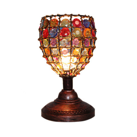 Colorful Stained Glass Bedside Table Lamp - Retro Style With Jewel Accent 1 Light