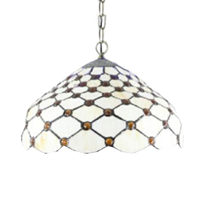 Tiffany Multicolored Stained Glass Dome Pendant Light: White Single Bulb Hanging Lamp for Living Room