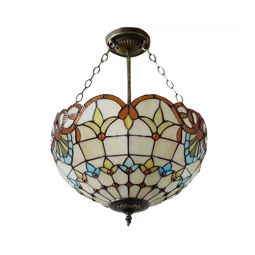 Victorian-Style Led Ceiling Light With Stained Glass Shade For Bedrooms