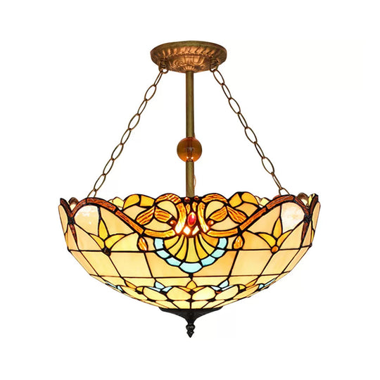 Victorian Style Upward Dome LED Ceiling Light with Stained Glass Shade for Bedroom