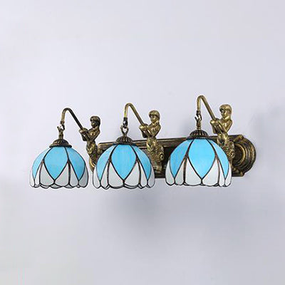 Blue Glass Mermaid Sconce Lighting - 3-Head Mediterranean Dome Wall Light Fixture