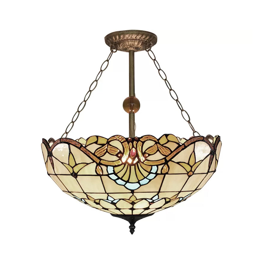 Victorian Style Upward Dome LED Ceiling Light with Stained Glass Shade for Bedroom