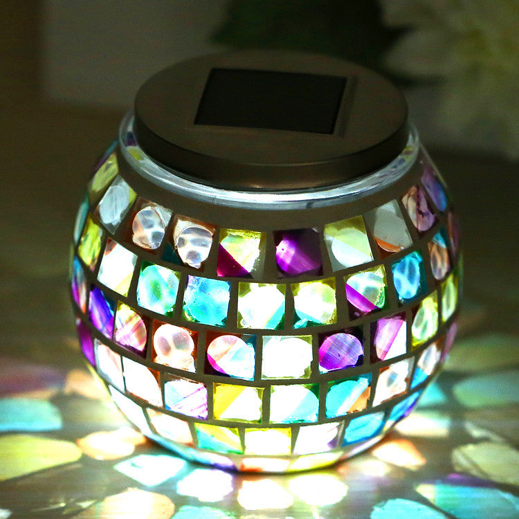 Mosaic Stained Glass Solar Globe Table Lamp - Bedside Decorative Lighting Fixture Yellow