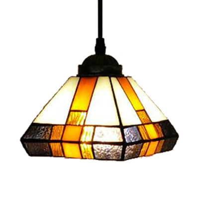 Single Light Tiffany Stained Glass Pendant Lamp for Dining Room - Geometric Brown Fixture