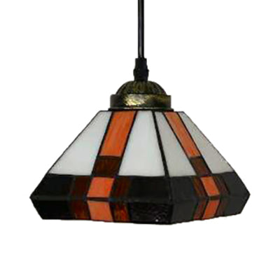 Single Light Tiffany Stained Glass Pendant Lamp for Dining Room - Geometric Brown Fixture