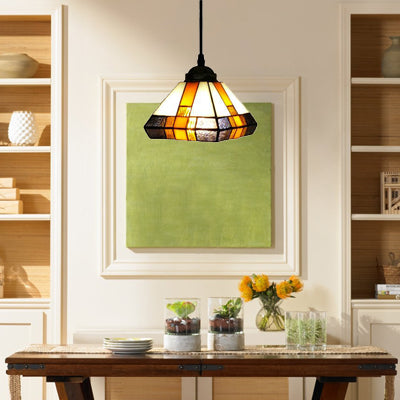 Stylish Tiffany Single Light Brown Stained Glass Ceiling Lamp For Dining Room