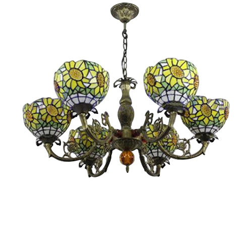 Sunflower Tiffany Style Stained Glass Chandelier: 6-Light Hanging Light for Bedroom