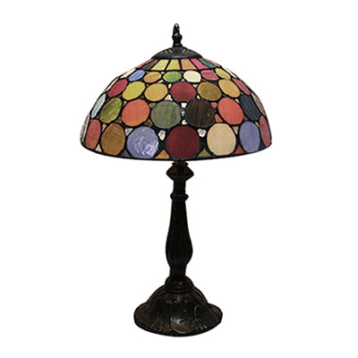 Vintage Style Stained Glass Table Lamp With Circle Pattern Domed Accent