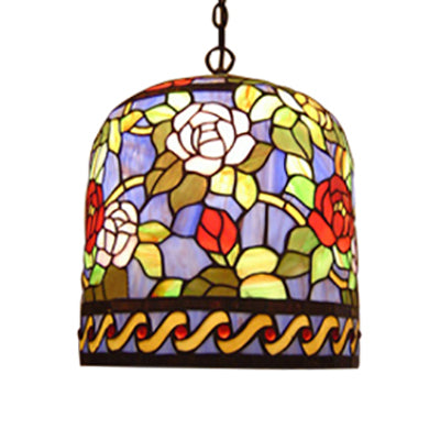 Stained Glass Bell Pendant Lamp – Tiffany Style, Purple-Red with 1 Bulb