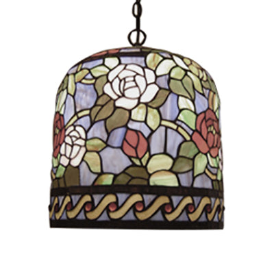 Stained Glass Bell Pendant Lamp – Tiffany Style, Purple-Red with 1 Bulb