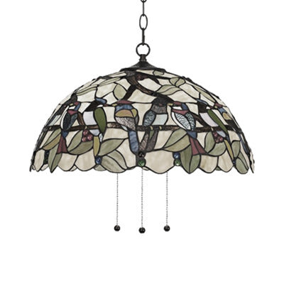 Tropical Bird Pendant Ceiling Light - Green Tiffany Stained Glass Hanging Lamp for Dining Room