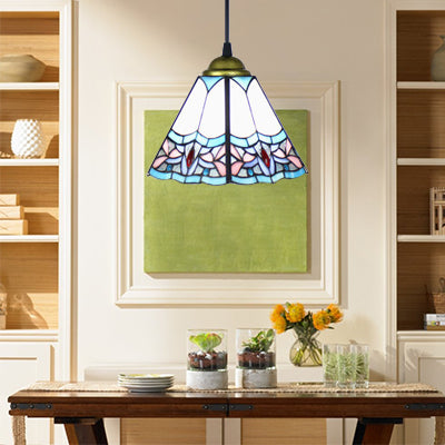 Mediterranean Purplish Blue Stained Glass Pendant Lighting For Bedroom