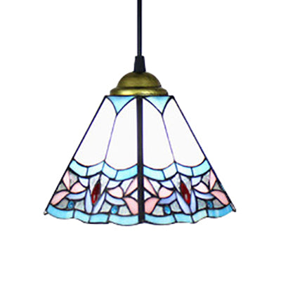 Mediterranean Purplish Blue Stained Glass Pendant Lighting For Bedroom