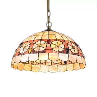 Victorian Shell Beige Dome Suspension Lighting - 1 Head Hanging Light Fixture (8/12/16 Width)