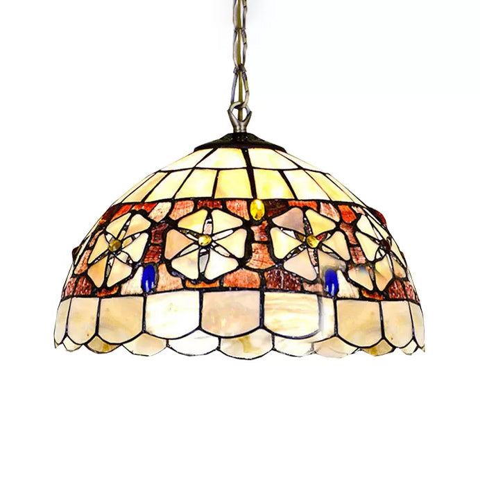 Victorian Shell Beige Dome Suspension Lighting - 1 Head Hanging Light Fixture (8/12/16 Width)