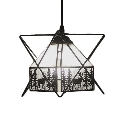 Lodge & Dear Cafe Pendant Light - Iron Wire Glass Rustic Hanging Light (1-Light, Black)