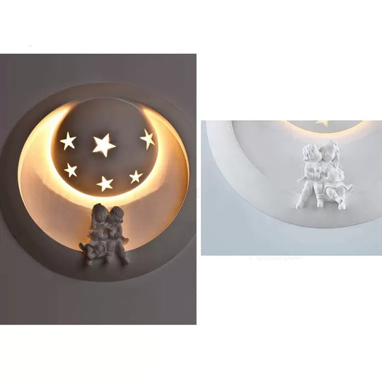 Starry White Resin Wall Sconce With Playful Kids For A Dreamy Bedroom Ambience