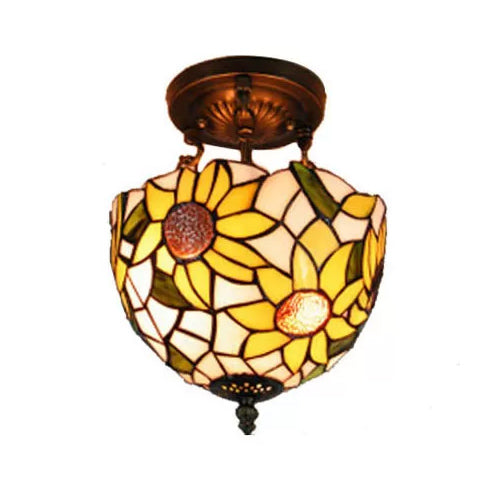 Sunflower Tiffany Ceiling Light with Stained Glass Shade