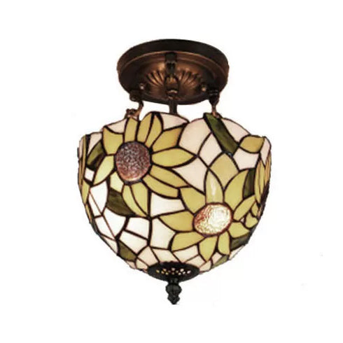 Sunflower Tiffany Ceiling Light with Stained Glass Shade