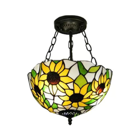 Sunflower Tiffany Ceiling Light with Stained Glass Shade